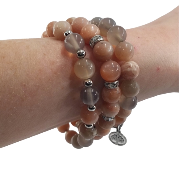 Wristy Wraps Jewelry - Sunstone and Smokey Quartz Tipple Bracelet Stack